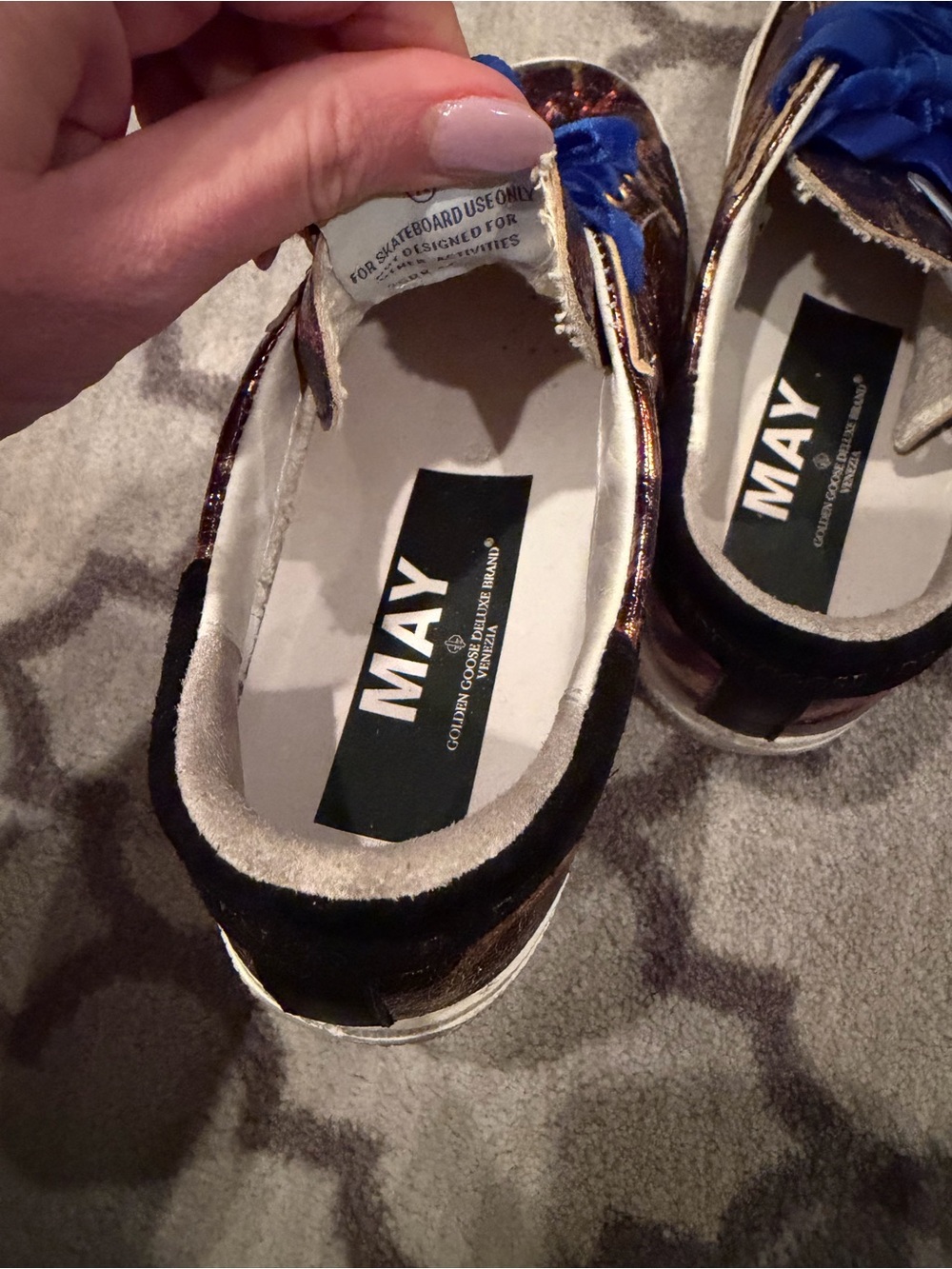 Golden Goose Metallic Leopard Sneakers with Bold Blue Laces - Picture 4 of 5